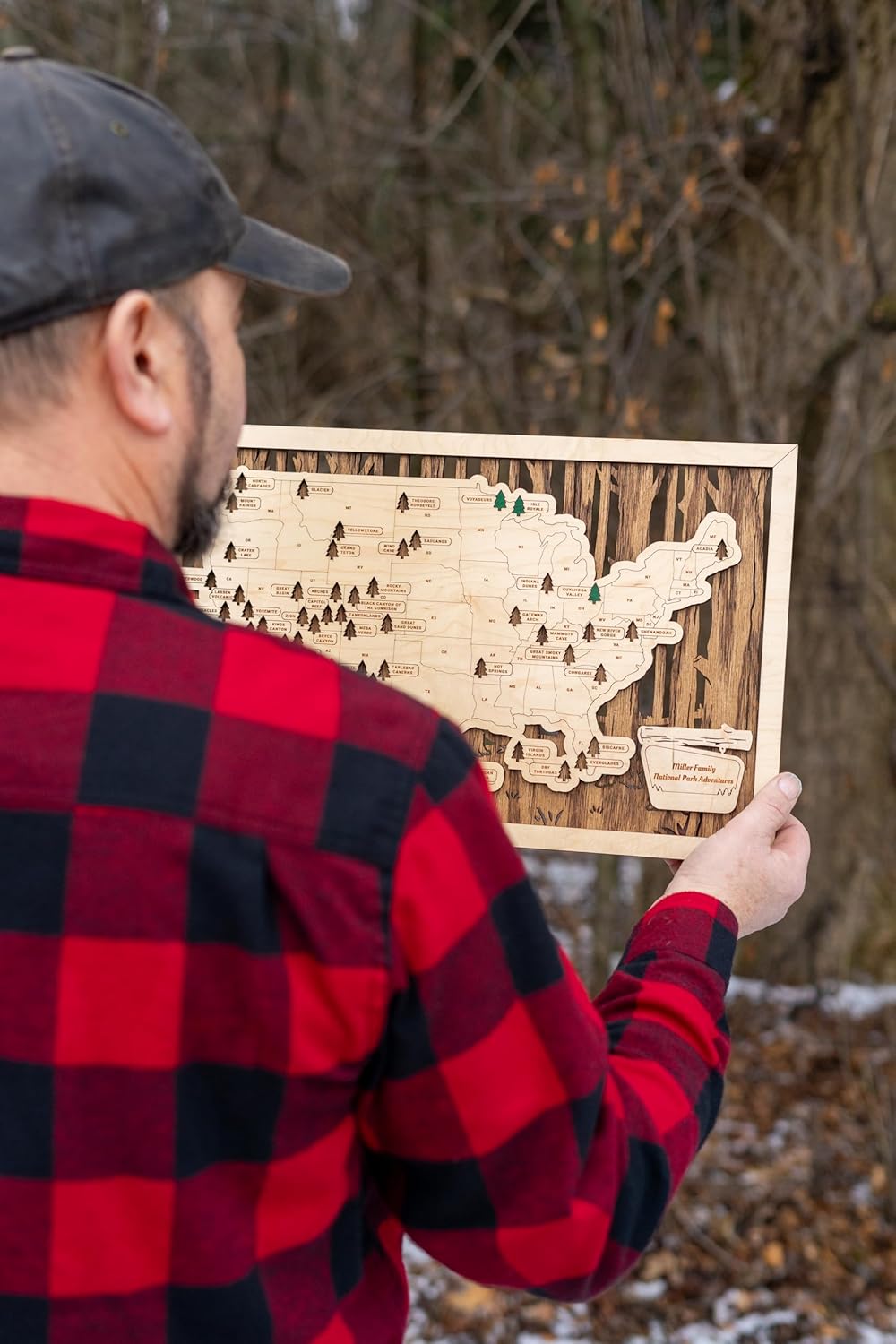 US Wooden National Parks Tracker Map With Trees To Record Park Visits