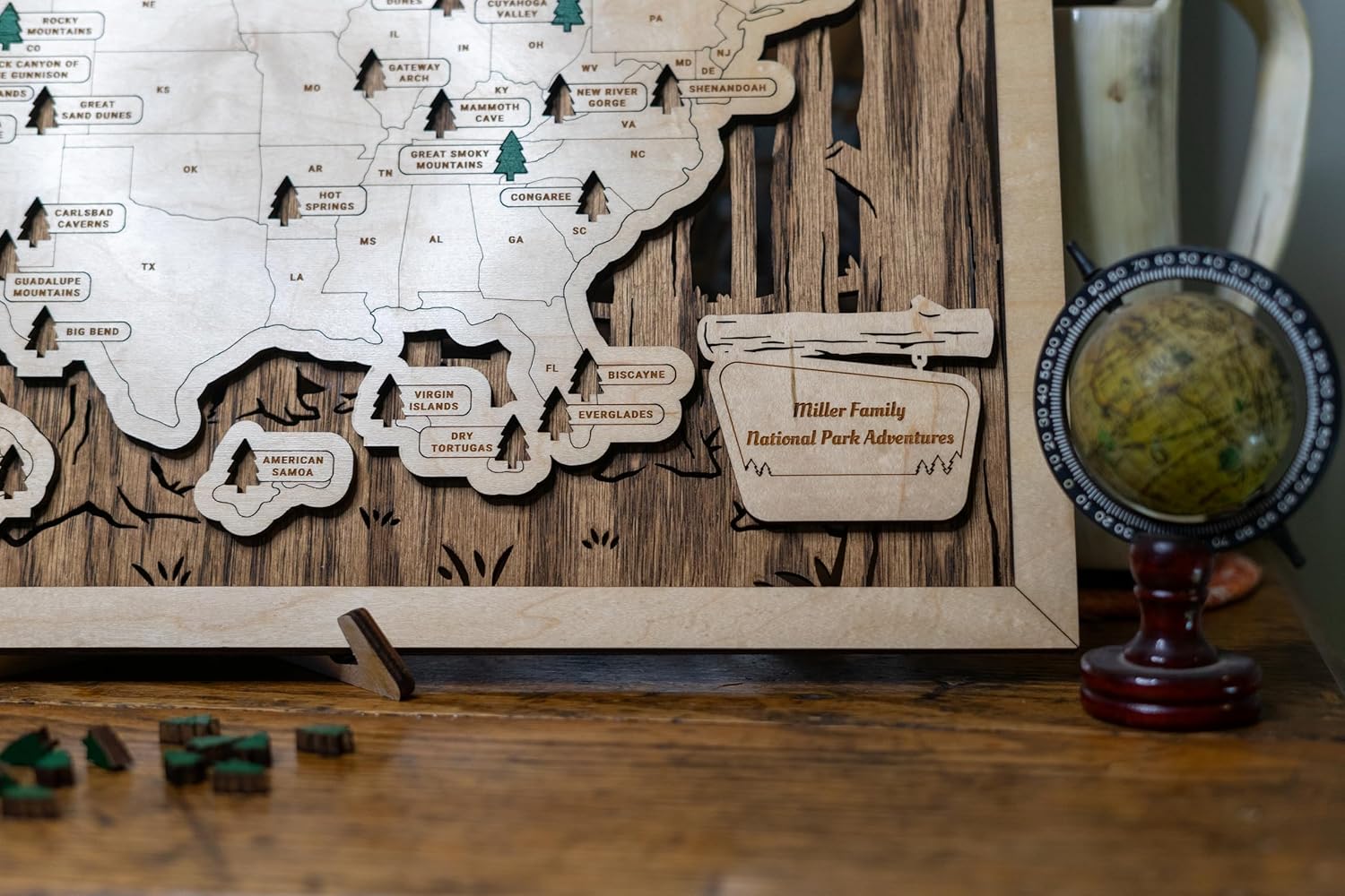 US Wooden National Parks Tracker Map With Trees To Record Park Visits